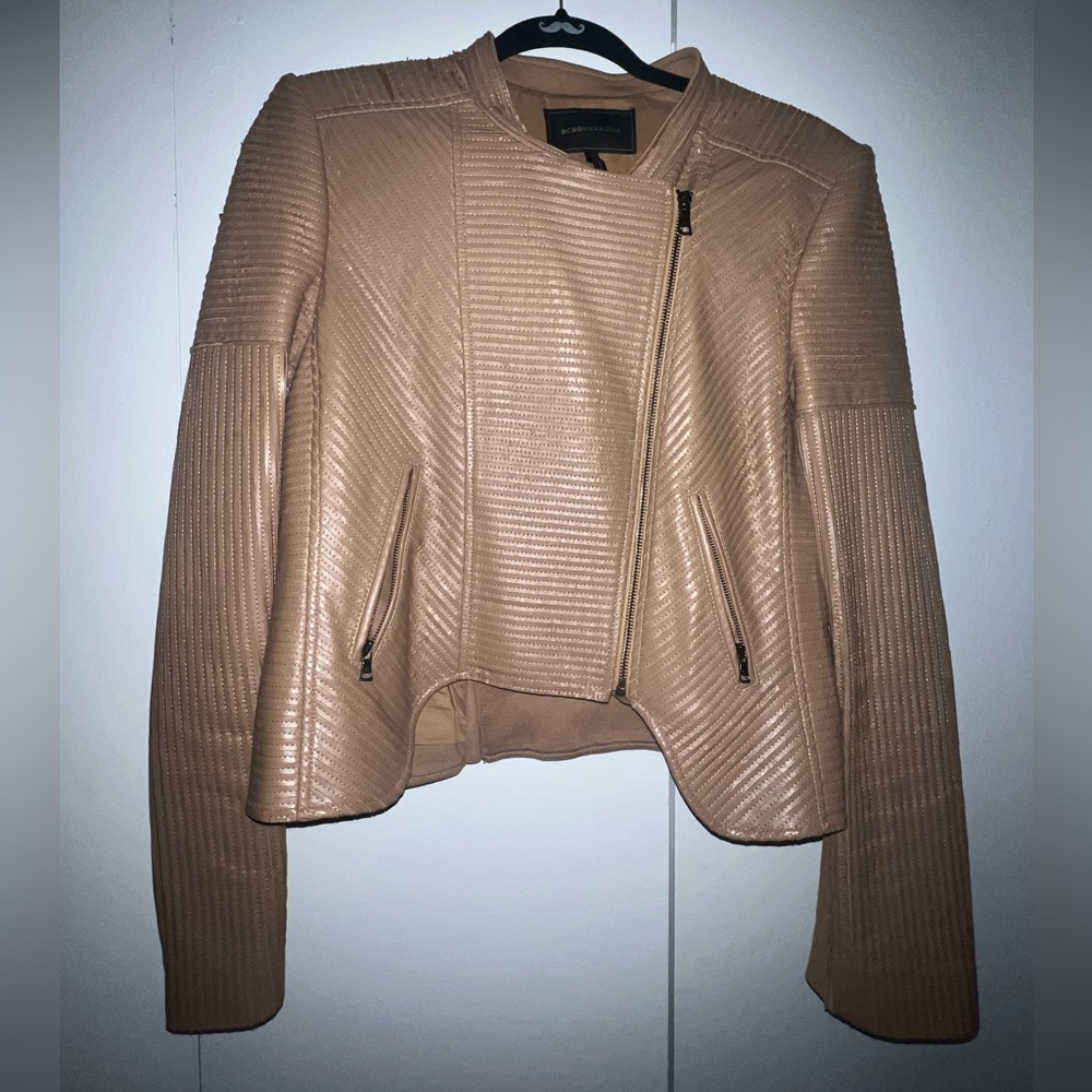 Genuine Leather Jacket - BCBGMaxAzria - beige leather